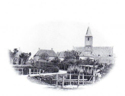 oude foto van ijsselmuiden, gezicht op de dorpskerk vanaf de baan, waar geertje prins en hendrik schinkel woonde