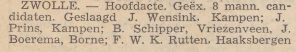 Johannes Prins uit Kampen geslaagd voor de hoofdacte, 1939.