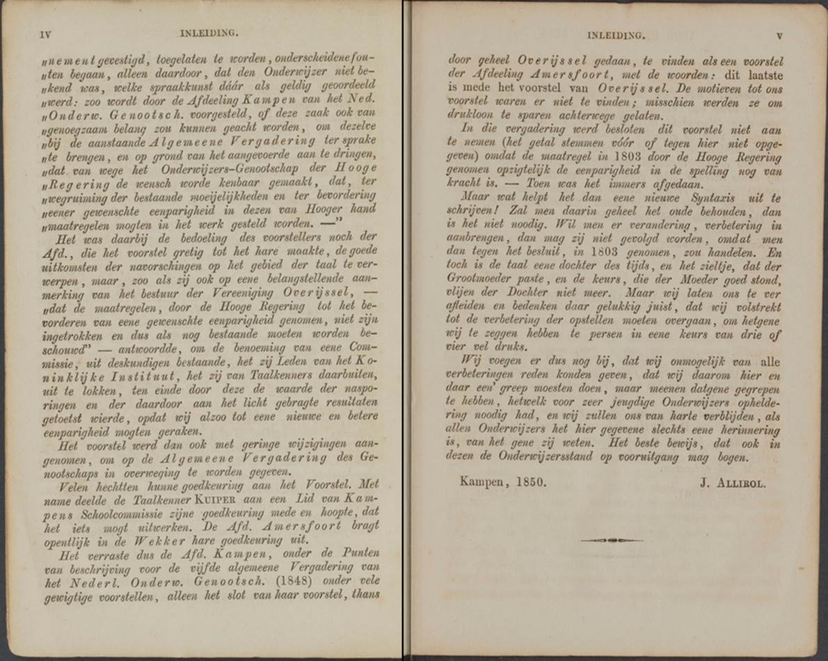 het voorstel van hoofdonderwijzer Petrus Prins uit Kampen ter bevordering van de eenparigheid in de spelling 
van de Nederlandse spraakkunst, omstreeks 1848